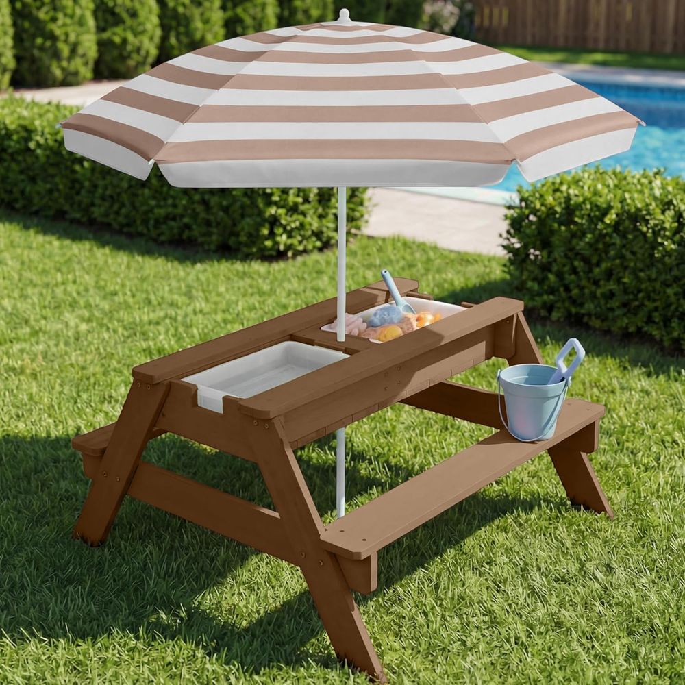 Kids Picnic Table with Umbrell - Kids Outdoor Umbrella For Table 评论和价格