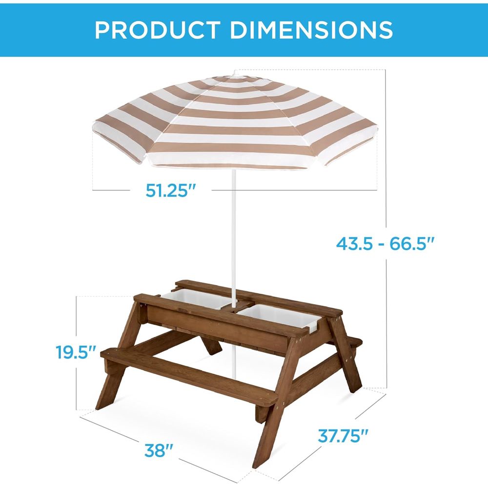 Kids Picnic Table with Umbrell - Kids Outdoor Umbrella For Table 评论和价格