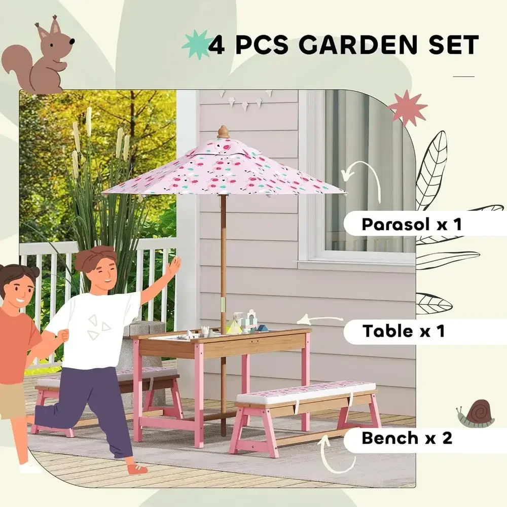 Wooden Picnic Table Set with U - Kids Outdoor Umbrella For Table 评论和价格