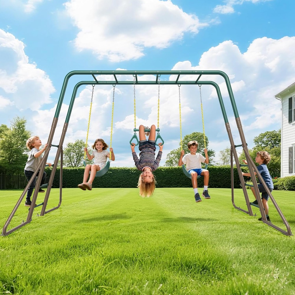 Heavy Duty Metal Outdoor Swing - Kids Outdoor Monkey Bar Set 评论和价格