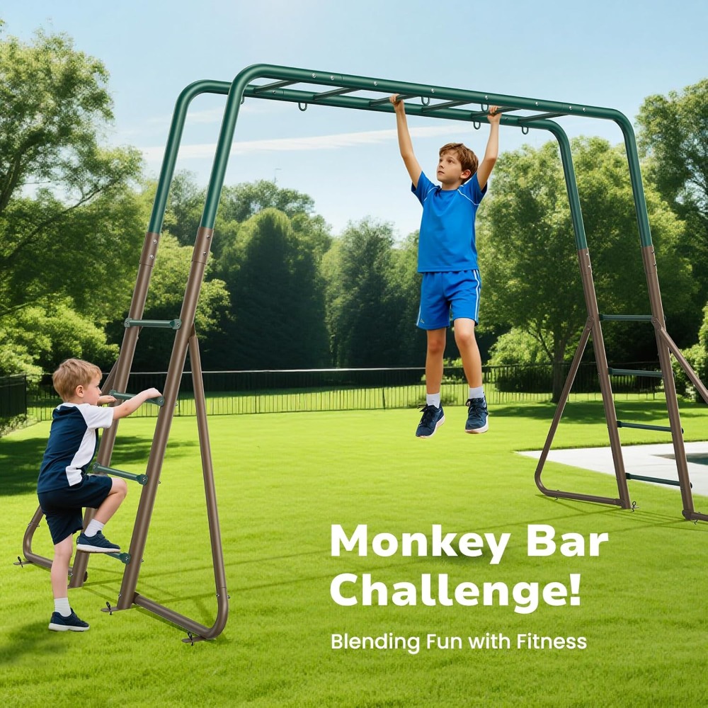 Heavy Duty Metal Outdoor Swing - Kids Outdoor Monkey Bar Set 评论和价格