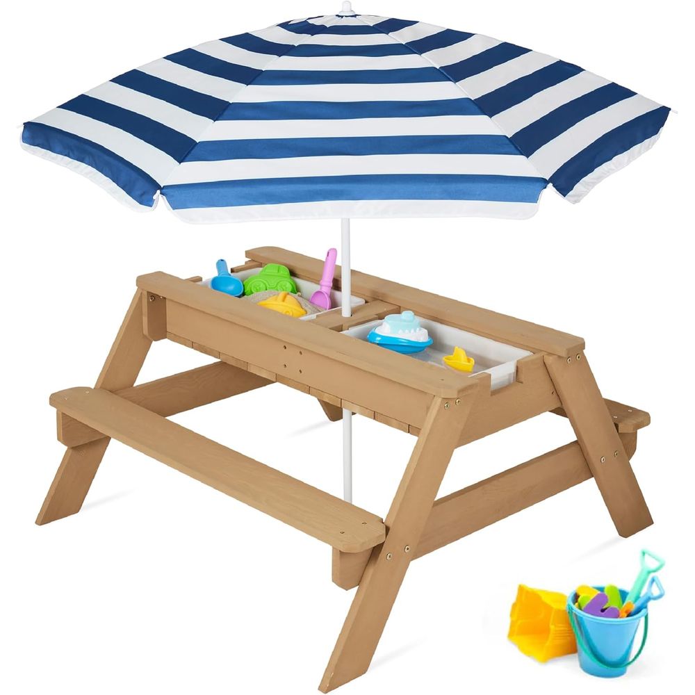 Kids Picnic Table with Umbrell - Kids Outdoor Umbrella For Table 评论和价格