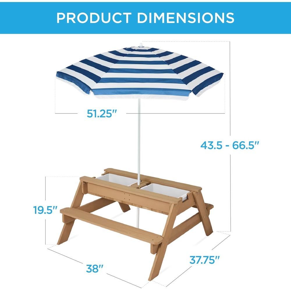 Kids Picnic Table with Umbrell - Kids Outdoor Umbrella For Table 评论和价格
