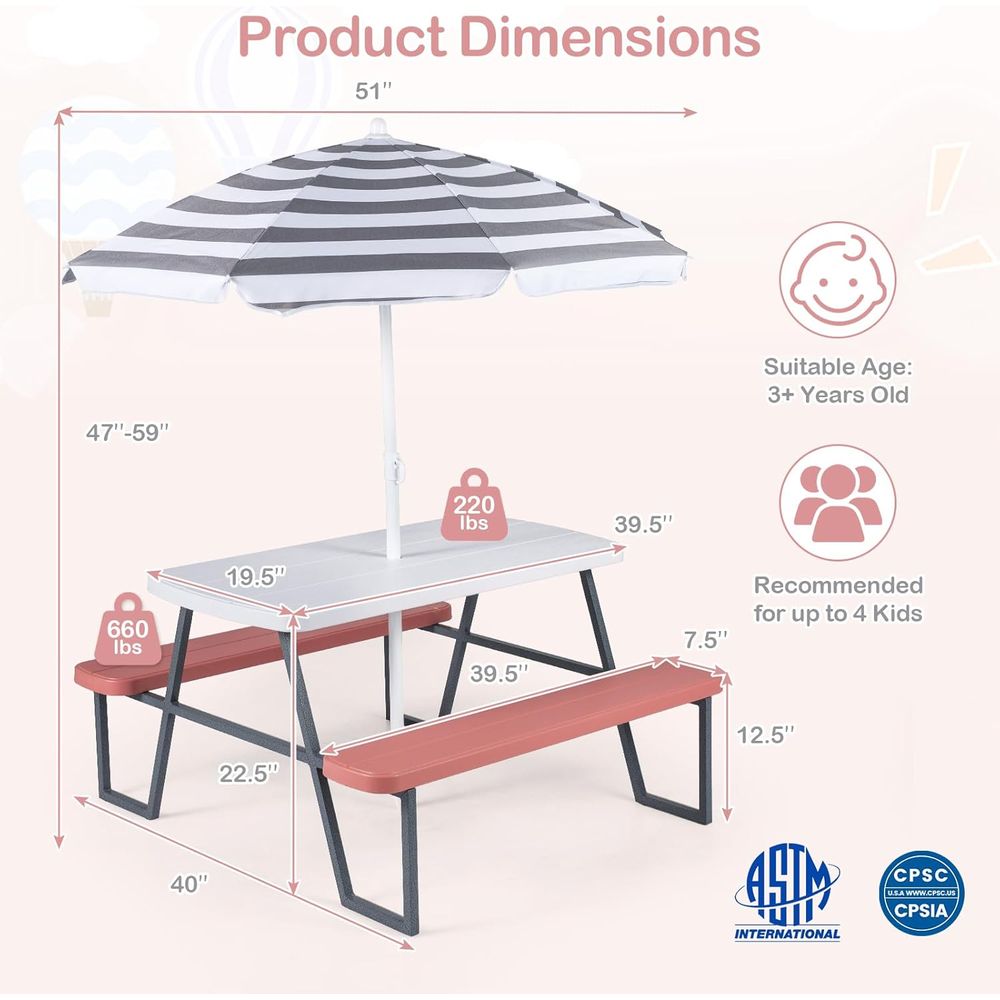 Kids Picnic Table, Toddler Out - Kids Outdoor Umbrella For Table 评论和价格