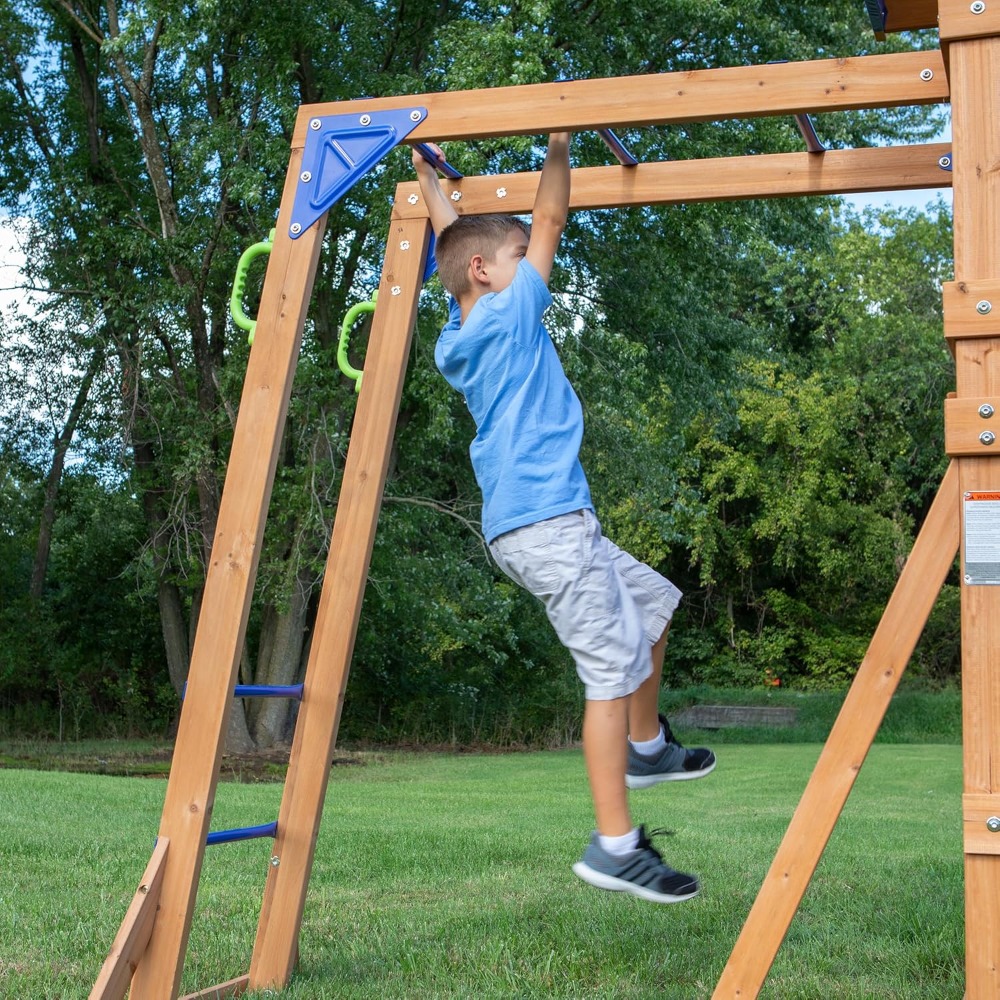 US Shipping Cedar Wood Backyar - Kids Outdoor Monkey Bar Set 评论和价格